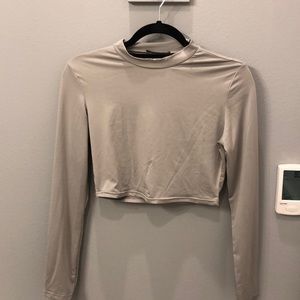 Cute Silver Long Sleeve Crop Top